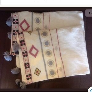 Anthropologie Fringed Embroidered Pillow Sham Pair